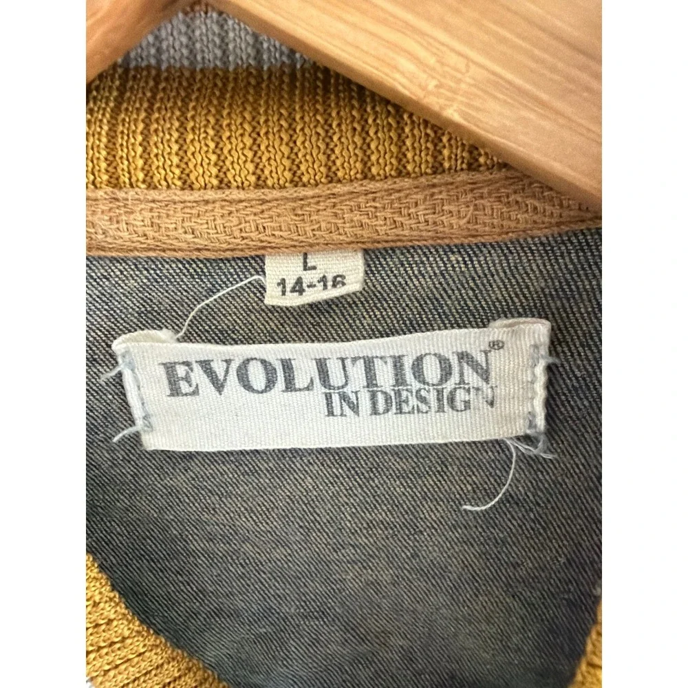 Evolution In Design Boys Varsity Denim Jacket Distressed Blue Yellow L 14-16